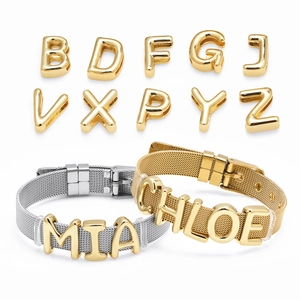 Alphabet Letter Slider Charms DIY Bracelet Mesh Band PU Leather Strap Puffed Capital Initials Fashion Jewelry Women