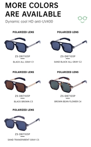 Polarized square sunglasses grid showcasing HD UV400 lenses in five color variations
