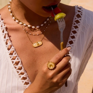 Bohemian ocean style 18K gold plated shell pendant necklace and ring jewelry set