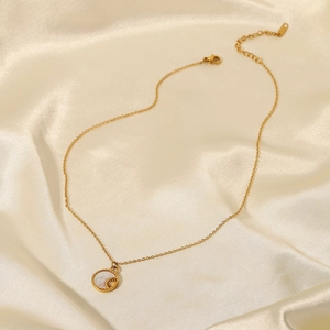 18K gold plated stainless steel moon necklace with white shell pendant for women