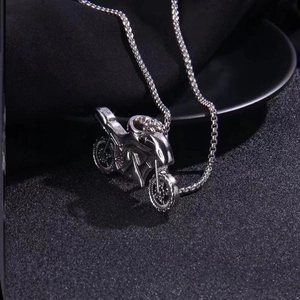 Vintage silver motorcycle pendant necklace with long chain for men and women punk style