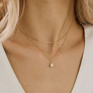 Double Layered Necklace 18K Gold Plated Stainless Steel Freshwater Pearl Pendant Clavicle Chain Minimalist Jewelry For Women