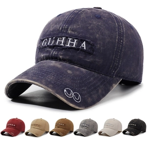 Retro Washed Cotton Baseball Cap Distressed Letter Embroidery Sun Protection Adjustable Outdoor Streetwear Hat Unisex