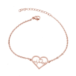 Rose gold heart pendant bracelet with heartbeat design detail and lobster clasp