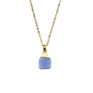 Natural light blue raw stone pendant necklace with gold chain for women jewelry