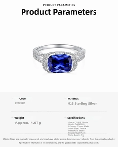 Detail view of S925 sterling silver ring with blue heart zircon 7x9mm stone parameters