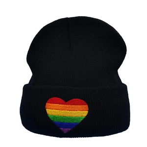 Beanie Hat Acrylic Knitted Rainbow Heart Embroidery Warm Hip Hop Style Cuff Skull Cap For Men Women Winter Fashion
