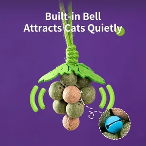 Grape-shaped catnip toy with silvervine balls and interior bell for dental health
