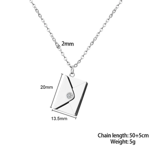 Silver envelope locket necklace with crystal, stainless steel pendant on a 50cm chain