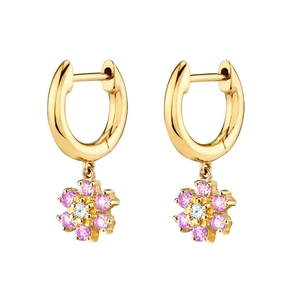 Sparkling S925 silver needle snowflake flower earrings with pink and white zircon stones