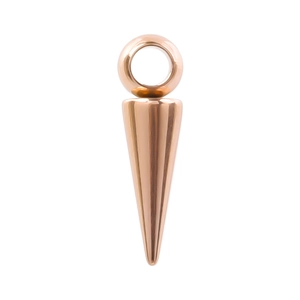 Detailed view of rose gold cone charm with circular ring connector for jewelry making