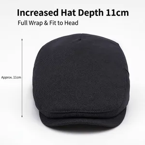 Dark grey flat cap with 11cm depth for full head coverage and classic sun protection