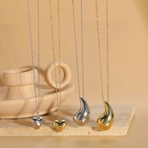 Heart And Teardrop Pendant Necklace Copper Polished Real Gold Plated Minimalist Choker For Women