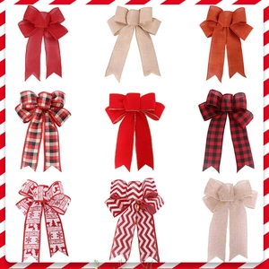 Lot de 9 nœuds de Noël festifs en toile de jute, velours et motifs à carreaux pour sapin