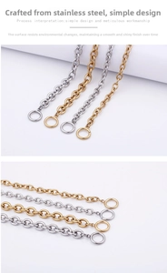 Détail du collier chaîne en O en acier inoxydable avec fermoir OT en or et argent