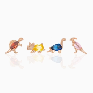 Colorful dinosaur zircon earrings set in 18K gold finish with mirror reflection