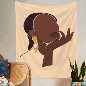 Detailansicht eines abstrakten Wandteppichs mit afrikanischem Motiv im Boho-Stil
