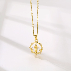 Élégant collier en acier inoxydable doré avec pendentif abeille étincelant pour femme