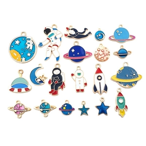 Space theme enamel charms set with astronauts planets and stars for DIY jewelry making