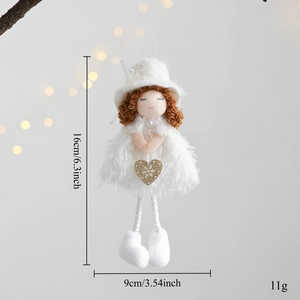Detail view of plush Christmas angel doll showing 16cm height and 9cm width dimensions