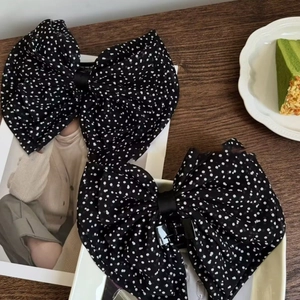 Lot de pinces à cheveux à nœud papillon noir à pois style rétro français chic