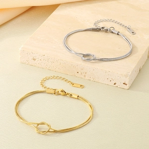Knot Bracelet Stainless Steel 18K Gold Plated Adjustable Double Layer Snake Chain Minimalist Elegant Jewelry For Women