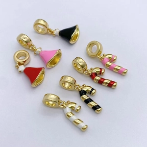 Christmas Charm Pendants Gold Plated Copper Enamel Candy Cane Wizard Hat For DIY Bracelet Necklace Making Jewelry Women