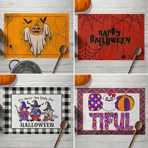 Halloween Placemats Linen Blend Heat Resistant Dining Table Decoration Pumpkin Ghost Festive Party Holiday Home Decor