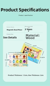 Wooden magnetic counting maze toy size specifications and material details with color beads