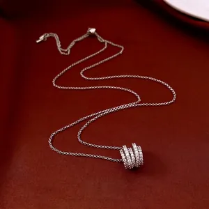 French Vintage Cylinder Pendant Necklace Copper With Pavé White Zircon Light Luxury Adjustable Sweater Chain Jewelry For Women