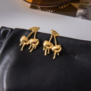 Chic 18K gold plated stainless steel cherry earrings with creative liquid melting effect