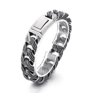 Retro 15mm vintage silver cuban chain bracelet in stainless steel with polished clasp