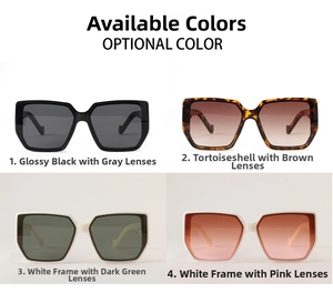 Showcasing four color options of oversized square sunglasses with high-quality lenses