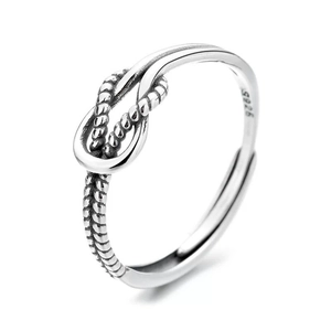 Vintage 925 sterling silver twisted knot open ring with adjustable minimalist punk design