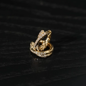 Polished 18K gold S925 silver hoop earrings with double row sparkling pavé crystals