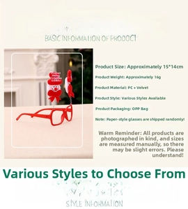 Detailed specs for red Christmas hat and snowman glasses frame, size 15x14cm, for party decor