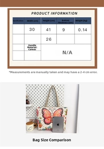 Detailed size specifications for canvas tote bag with 30x41cm dimensions and iPad scale
