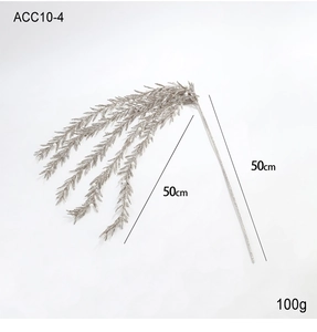 Detailed view of silver glitter floral branch with pearls, sized 50x50cm and weighing 100g