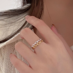 925 Sterling Silver Chain Link Ring Adjustable Open Minimalist Geometric INS Style Jewelry For Women