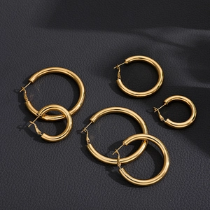 Three pairs of polished 18K gold-plated stainless steel hoop earrings in different sizes
