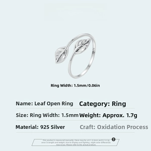 Detail of S925 sterling silver leaf ring showing 1.5mm width and oxidized finish texture