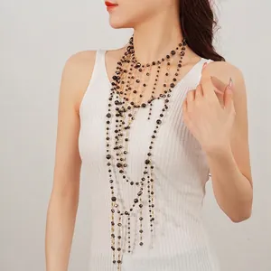 Multi Layer Imitation Artificial Pearl Tassel Necklace Long Body Chain Beaded Alloy Luxury Exaggerated Fashion Jewelry For Women