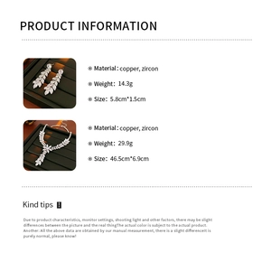 Detailed chart showing size and weight for copper zircon wheat tassel jewelry set