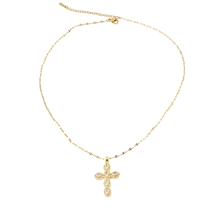 Golden stainless steel cross necklace with sparkling cubic zirconia inlay for men and women