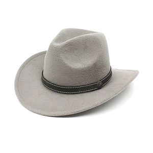 Classic gray wool western cowboy hat with wide brim and decorative black leather band