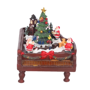 Maison de piano de Noël lumineuse avec LED, Père Noël et boîte à musique décorative