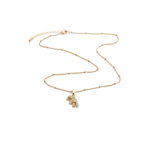 Collier avec pendentif ours plaqué or, chaîne à perles fines et pierres de zircon