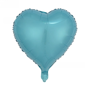 Detail of 18 inch heart shaped aluminum foil balloon in bright sky blue color