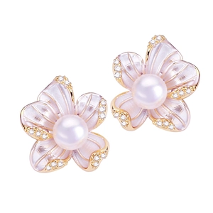 Freshwater pearl flower earrings with 18K gold plating and sparkling crystal accents