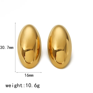 Polished 18k gold oval stainless steel earrings measuring 30.7mm high and 16mm wide